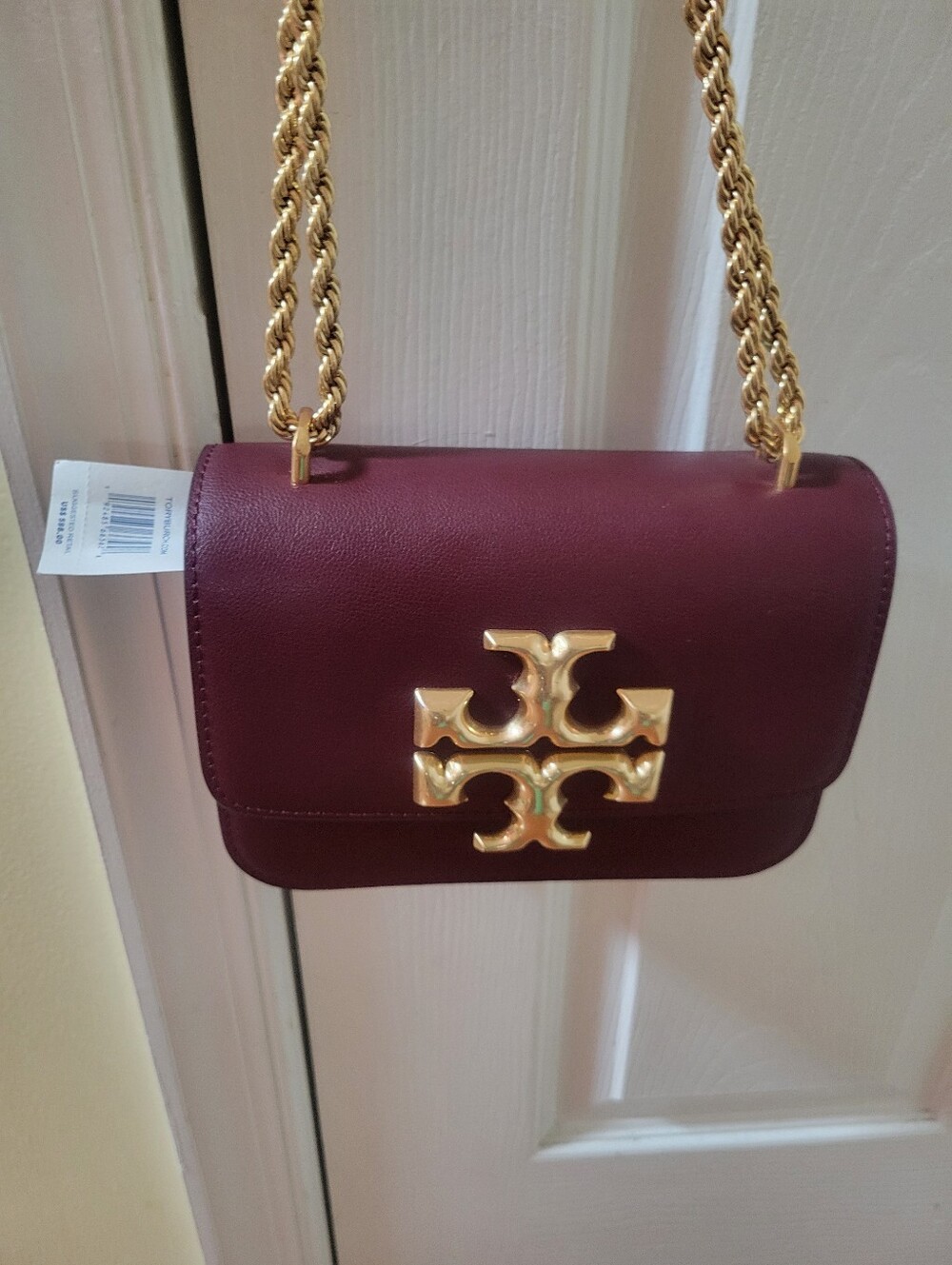Tory Burch Burgundy Leather Crossbody with Gold Logo
